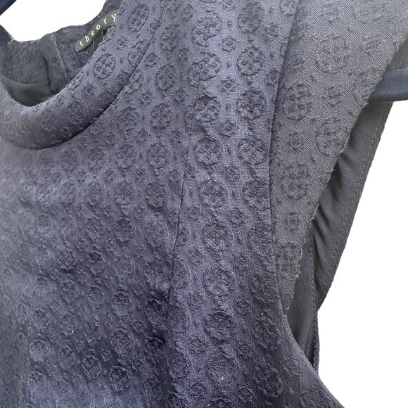 Theory Embroidered Navy Blue Cap Sleeve Dress Size 10 Textured Formal Dressy - Picture 11 of 11